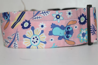 2" Pink Blue Alien & Daisies Collar