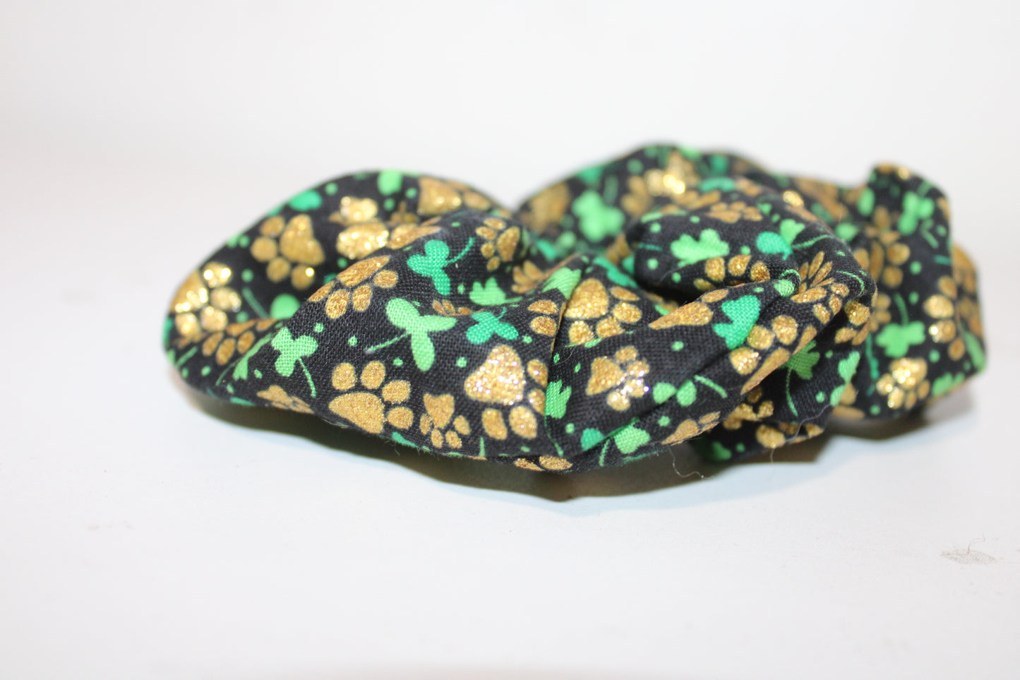 Black, Green and Gold Paws & Shamrock Scrunchie