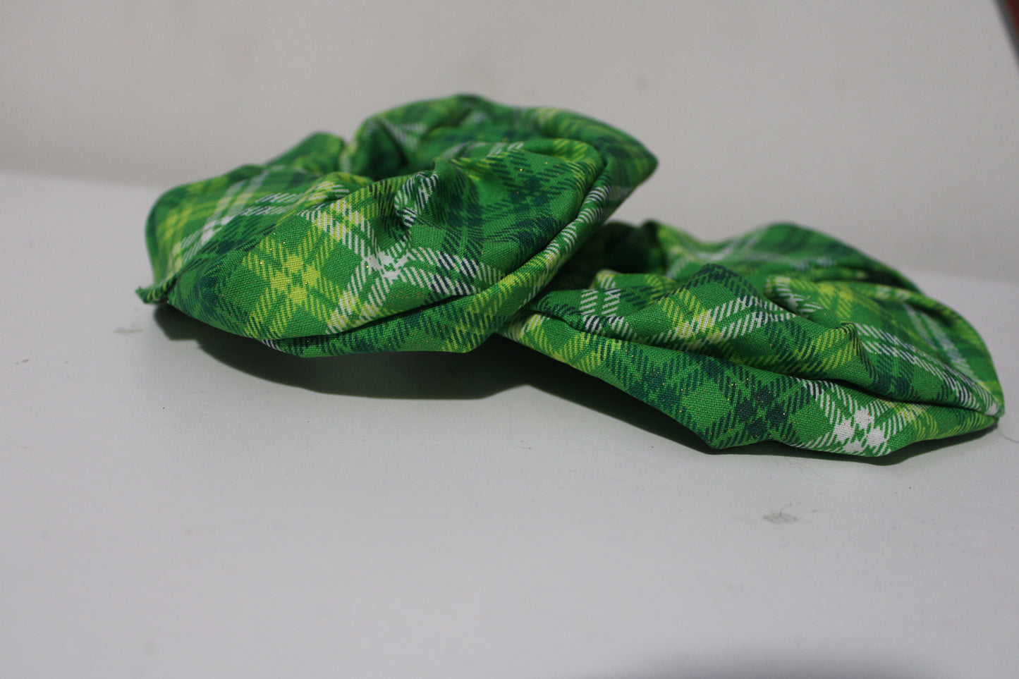 Green Plaid Glitter Scrunchies